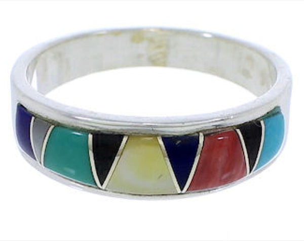 Southwest Sterling Silver Multicolor Inlay Ring Size 7-1/4 UX37170